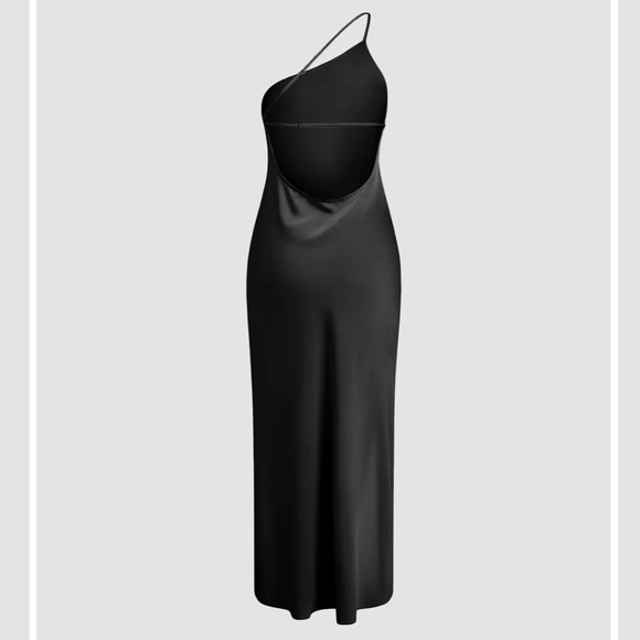 NWT Moonlight Black Open Back Silky Satin Slit Long Maxi Dress Medium - Picture 2 of 5